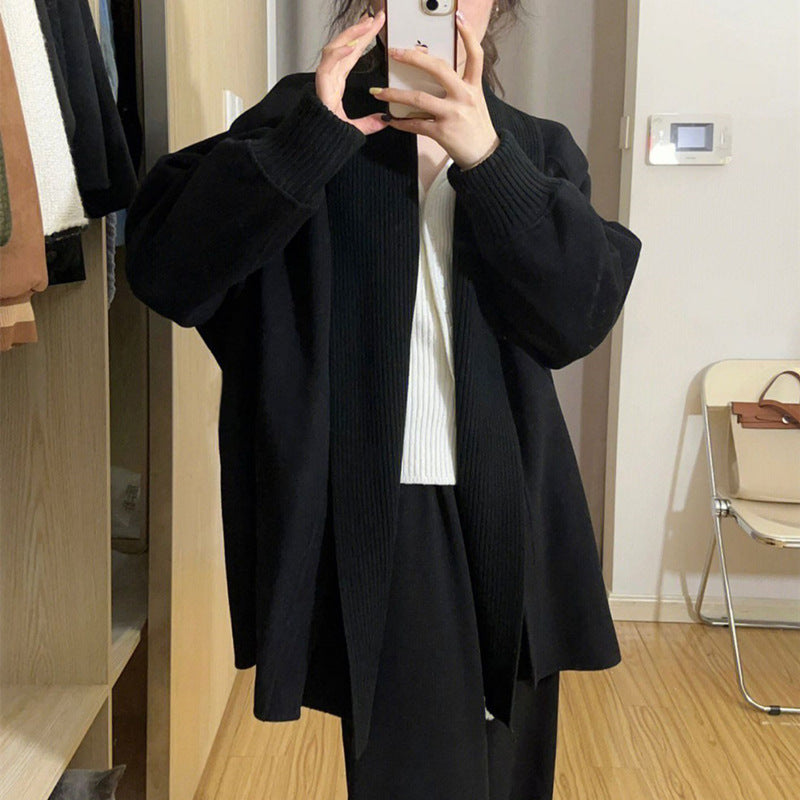 Damen Modischer Oversized Cardigan mit strukturiertem Kragen EB