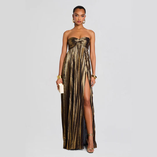 Damen Abendkleid mit schulterfreiem Design und elegantem Schlitz EB