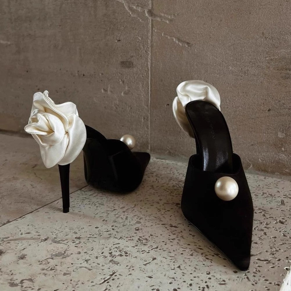 Damen elegante spitze High Heel Schuhe mit dekorativer Perlen- und Blumenapplikation EB