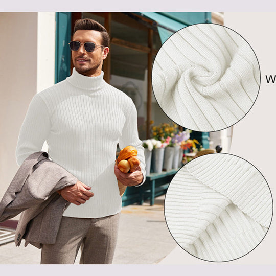 Herren nan gerippter Rollkragenpullover aus Feinstrick mit taillierter Silhouette EB