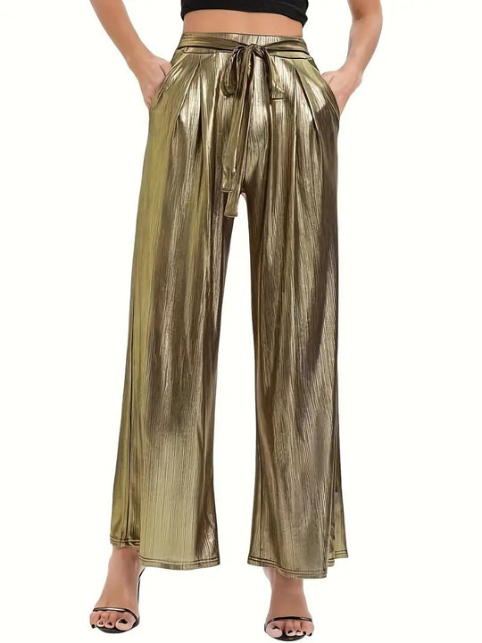 Damen elegante Plisseehose mit hochglänzendem Finish EB