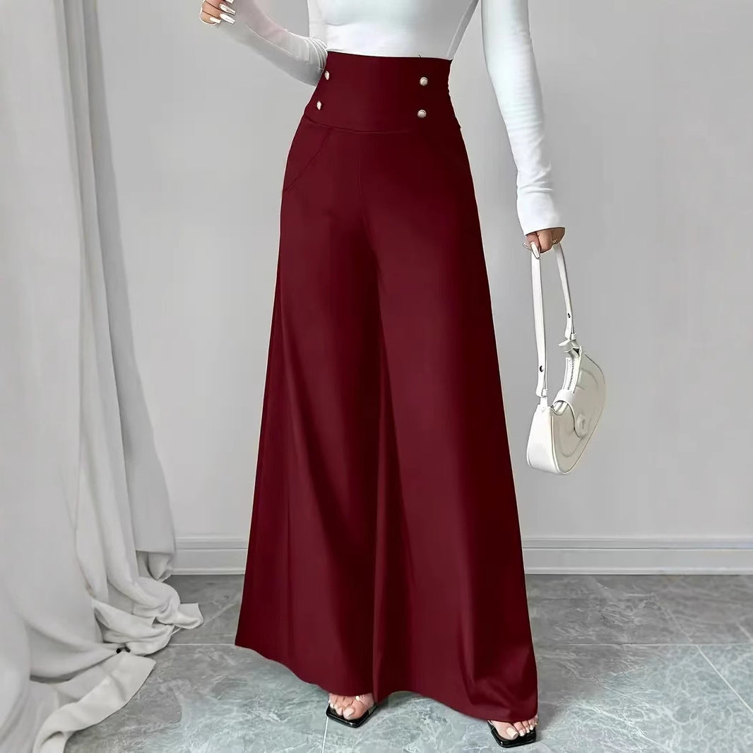 Damen Weite High-Waist Hose mit dekorativen Knöpfen EB