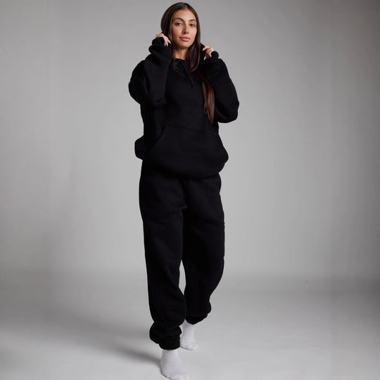 Damen nan Kapuzensweatshirt mit integrierter Schlafblende und weichem Fleece-Innenfutter EB