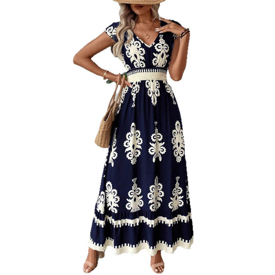 Damen Maxikleid mit eleganter Stickerei und Rüschendetails EB