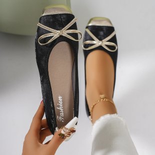 Damen Ballerinas mit funkelndem Schleifendesign und glänzender Kappenverzierung EB