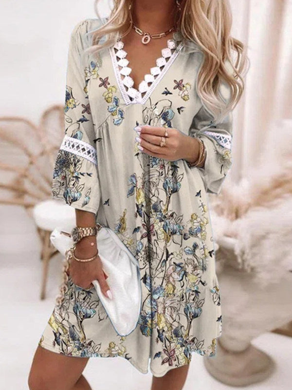 Damen lässiges Kleid mit V-Ausschnitt und Rüschendetails EB