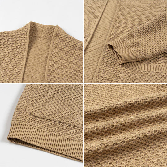 Herren nan offener Waffelstrick-Cardigan mit Schalkragen, aufgesetzten Taschen und gerippten Bündchen EB