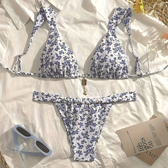 Damen Triangel-Bikini mit exotischem Tiermuster und verstellbaren Trägern EB