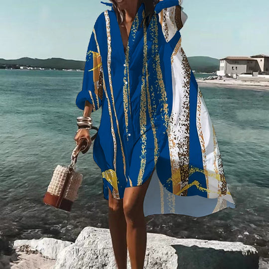 Damen nan luftiges Strandkleid Kaftan mit tropischem Blattprint und weitem Schnitt EB