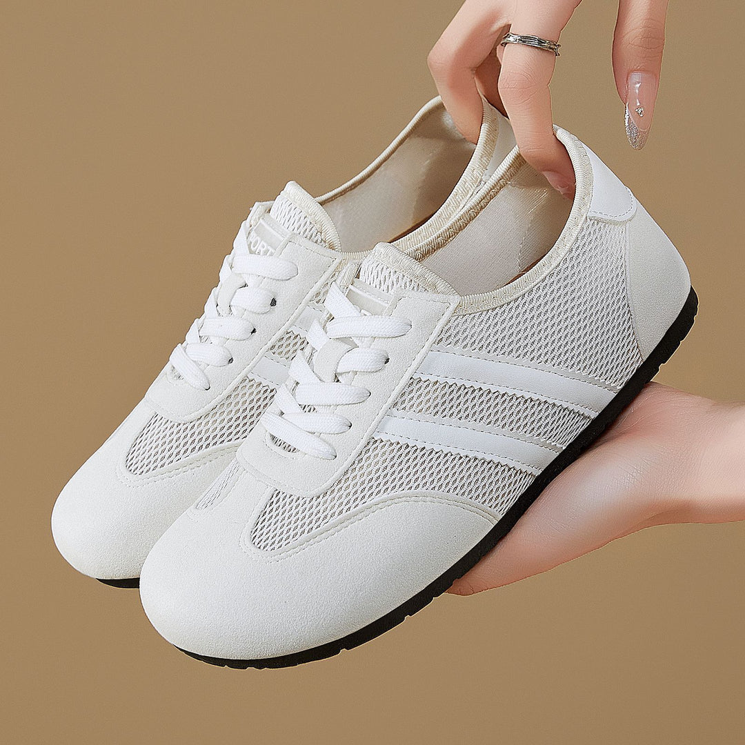 Damen nan retro-sportlicher Low-Top Sneaker mit atmungsaktivem Mesh, Veloursüberzügen und rutschfester Gummilaufsohle EB