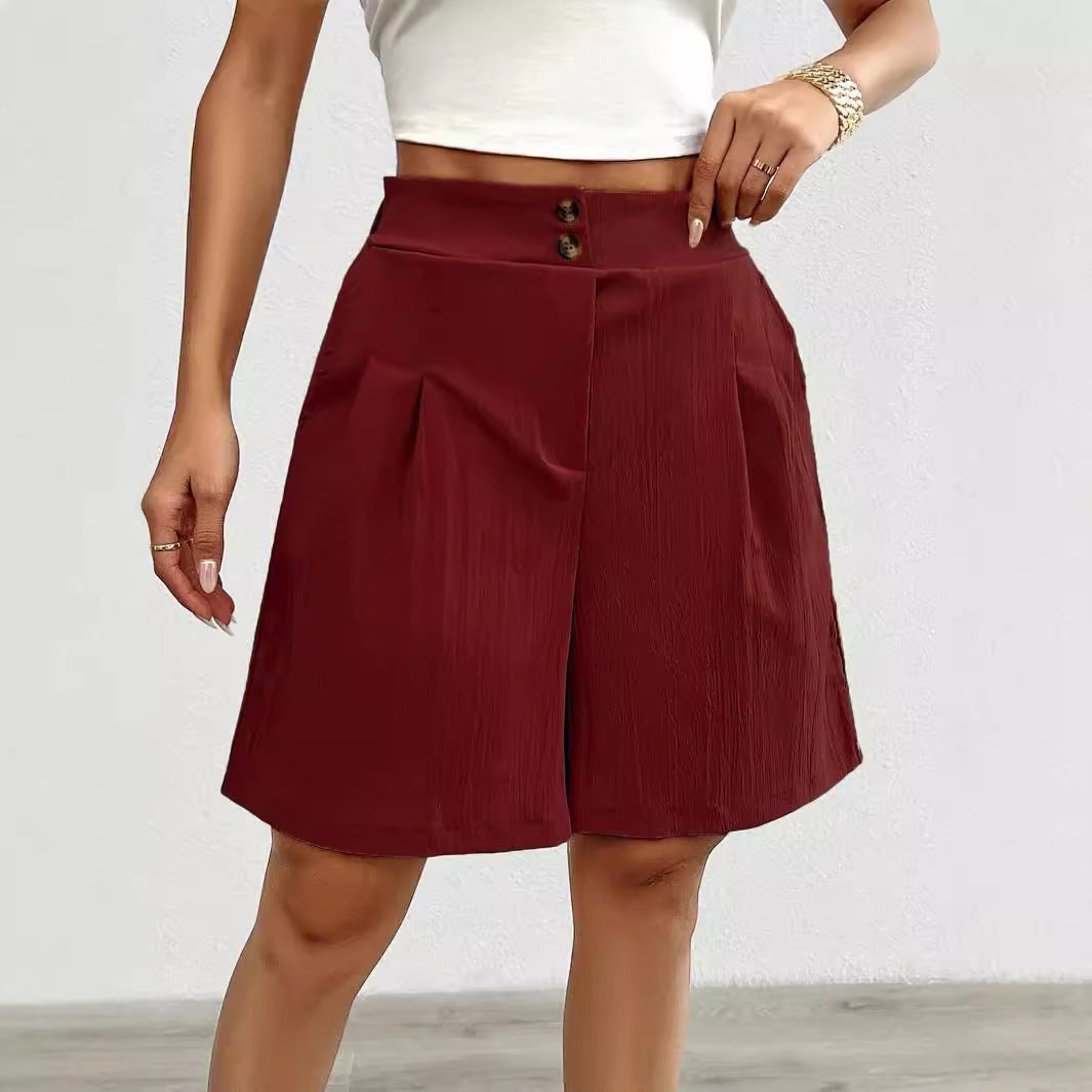 Damen Elegante Shorts mit Knopfverschluss und faltigem Design EB