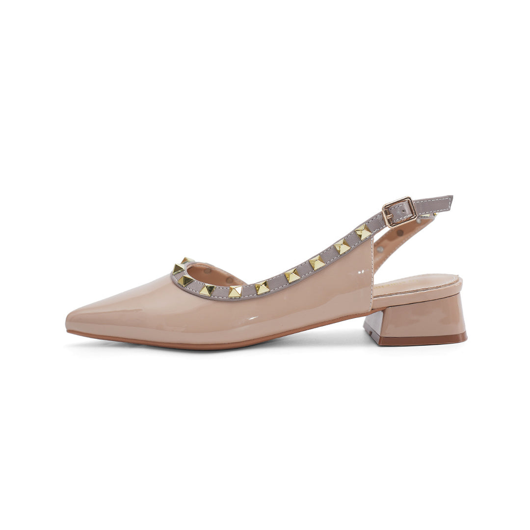 Damen Slingback Pumps mit schimmerndem Lack und eleganter Nietenverzierung EB