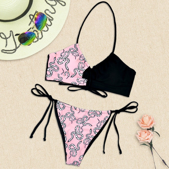 Damen Halter-Bikini mit asymmetrischem Design und verspieltem Muster EB