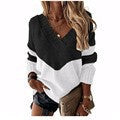 Damen nan V-Ausschnitt Strickpullover mit Chevron-Muster und Oversize-Schnitt EB