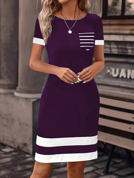 Damen Freizeitkleid mit modischem Streifendesign und praktischer Brusttasche EB