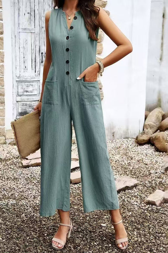 Damen Eleganter Jumpsuit mit Knopfdetails und praktischen Taschen EB