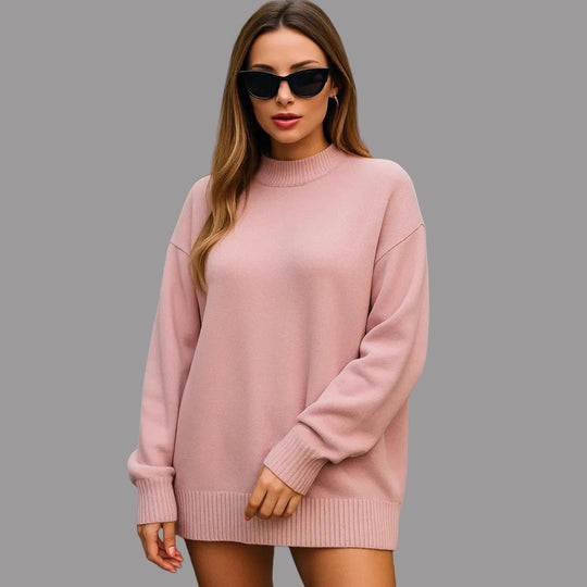 Damen gemütlicher Oversized Pullover mit strukturiertem Rippenmuster und breiten Bündchen EB