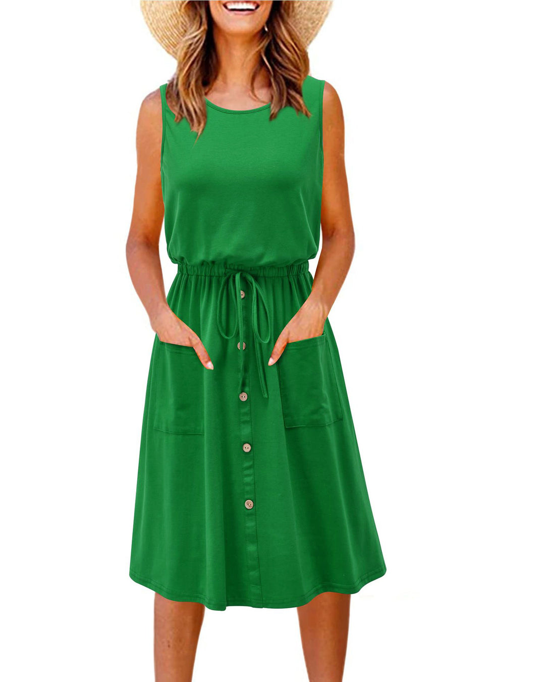 Damen Stilvolles Freizeitkleid mit Knopfdetail und praktischen Taschen EB