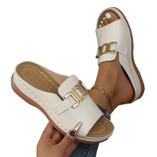Damen Elegante und bequeme Mules mit modischen Schnallen EB