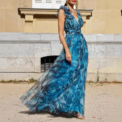 Damen Elegantes Maxikleid mit zarten Rüschendetails und blickdichtem Chiffon EB