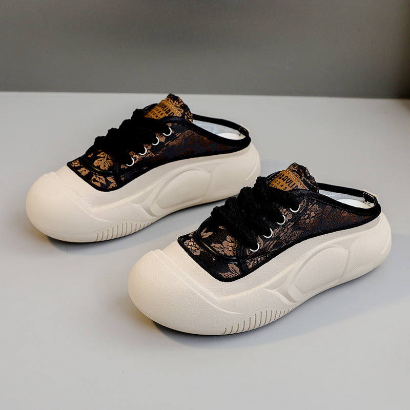 Damen bequeme Slip-On Sneaker mit modischem Blumenmuster und stoßdämpfender Sohle EB