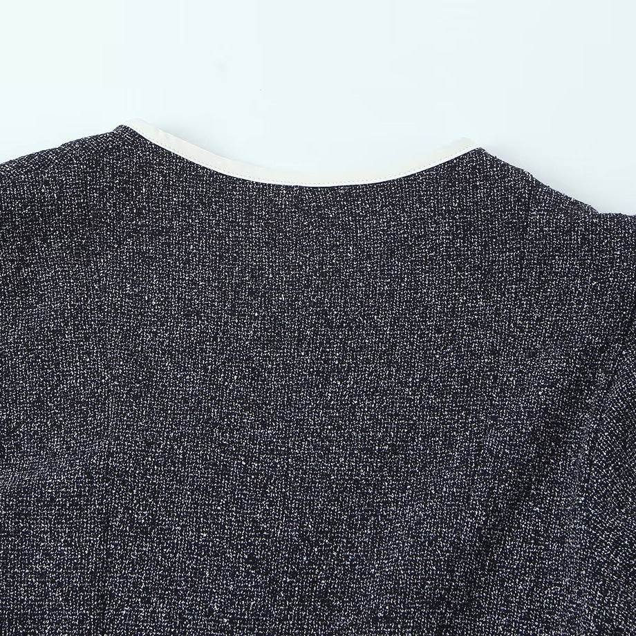 Damen Kurzarm Kleid mit eleganter Schleifenapplikation und V-Ausschnitt EB