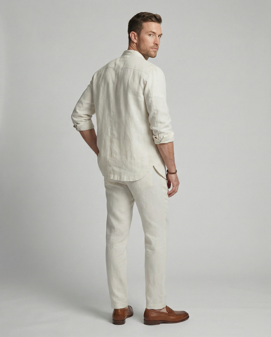 Herren elegantes Leinenhemd mit doppelter Knopfleiste EB