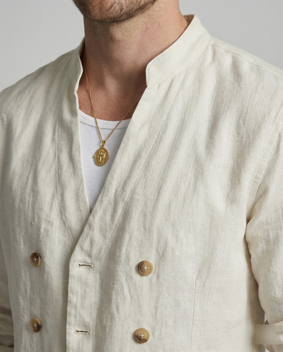 Herren elegantes Leinenhemd mit doppelter Knopfleiste EB