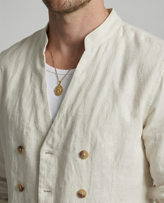 Herren elegantes Leinenhemd mit doppelter Knopfleiste EB