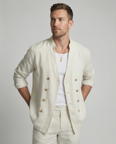 Herren elegantes Leinenhemd mit doppelter Knopfleiste EB