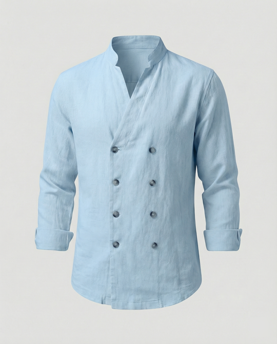 Herren elegantes Leinenhemd mit doppelter Knopfleiste EB