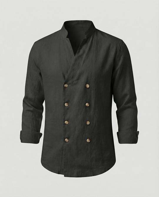 Herren elegantes Leinenhemd mit doppelter Knopfleiste EB