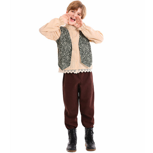 Unisex nan Kinderkostüm Set mit bestickter Paisley-Weste und Rüschenbluse EB