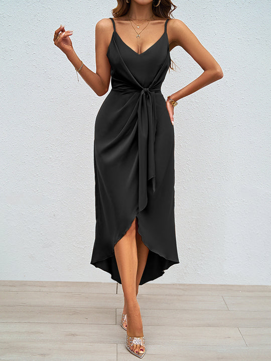 Damen Midikleid mit raffiniertem Wickeldesign und verstellbaren Trägern EB