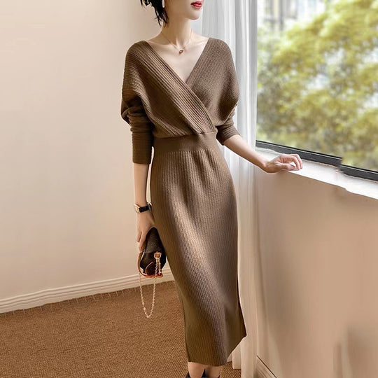 Damen Wickelkleid aus feiner Rippstruktur mit V-Ausschnitt EB