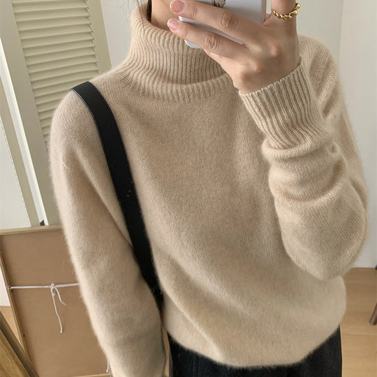 Damen Flauschiger Rollkragenpullover aus Wollmix mit gerippten Bündchen EB