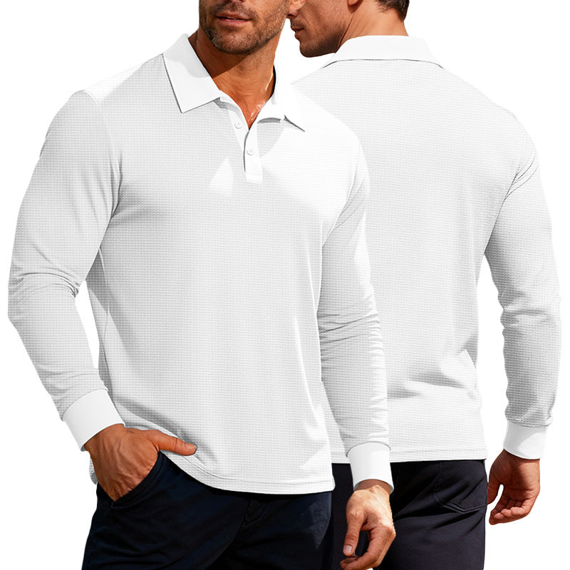 Herren nan Langarm-Poloshirt aus Waffelstrick mit schmaler Passform verdeckter Knopfleiste und Hemdkragen EB