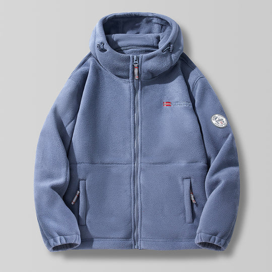 Unisex nan Kapuzen-Fleecejacke mit hochgeschlossenem Haubenkragen, durchgehendem Reißverschluss und seitlichen Einschubtaschen EB
