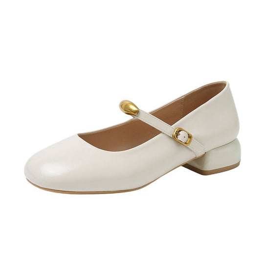 Damen elegante Blockabsatz-Ballerinas mit modischem Riemchen und stabiler Sohle EB