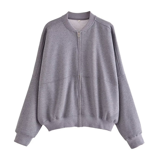 Damen lässige Sweatjacke mit hohem Kragen und praktischen Taschen EB