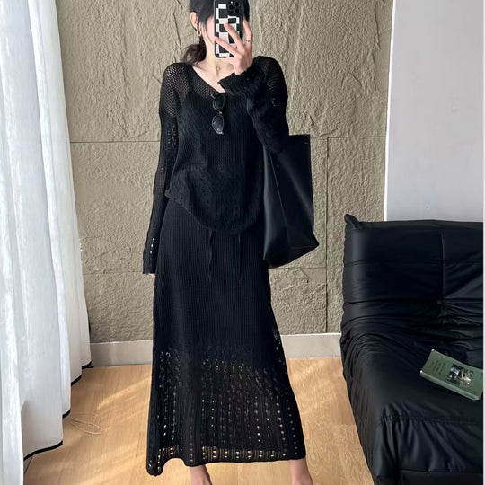 Damen luftiges Strickoberteil mit V-Ausschnitt und Batikmuster EB