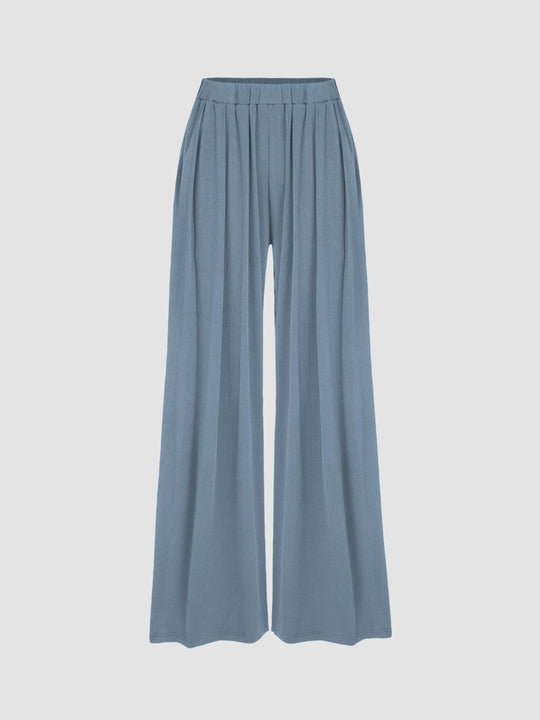 Damen weite Palazzo-Hose mit eleganten Falten und elastischem Bund EB