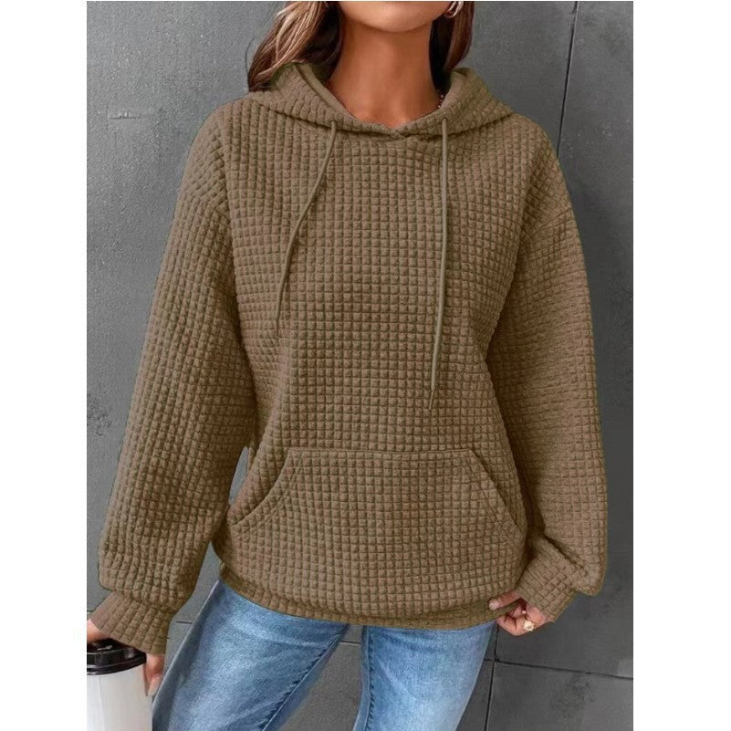Damen lässiger Hoodie mit strukturierter Oberfläche und praktischer Kängurutasche EB