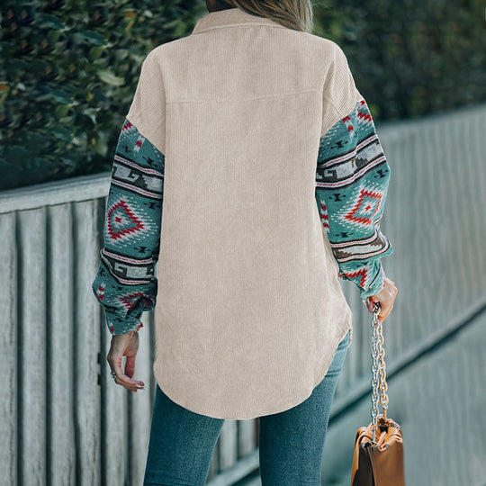 Damen Cordjacke mit dekorativem Ethnomuster EB