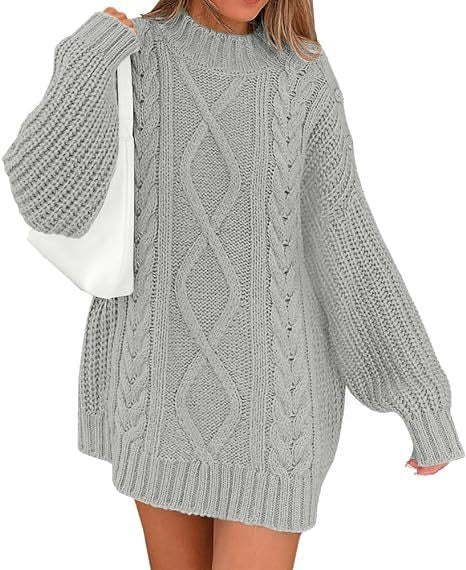 Damen Grobstrick Pulloverkleid mit asymmetrischem Saum und Zopfdesign EB