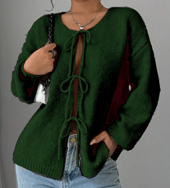 Damen Oversized Strickpullover mit dekorativem Schnürdetail EB
