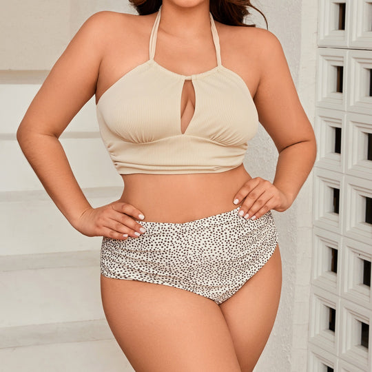 Damen Hochgeschnittenes Bikini-Set mit gerafftem Oberteil EB