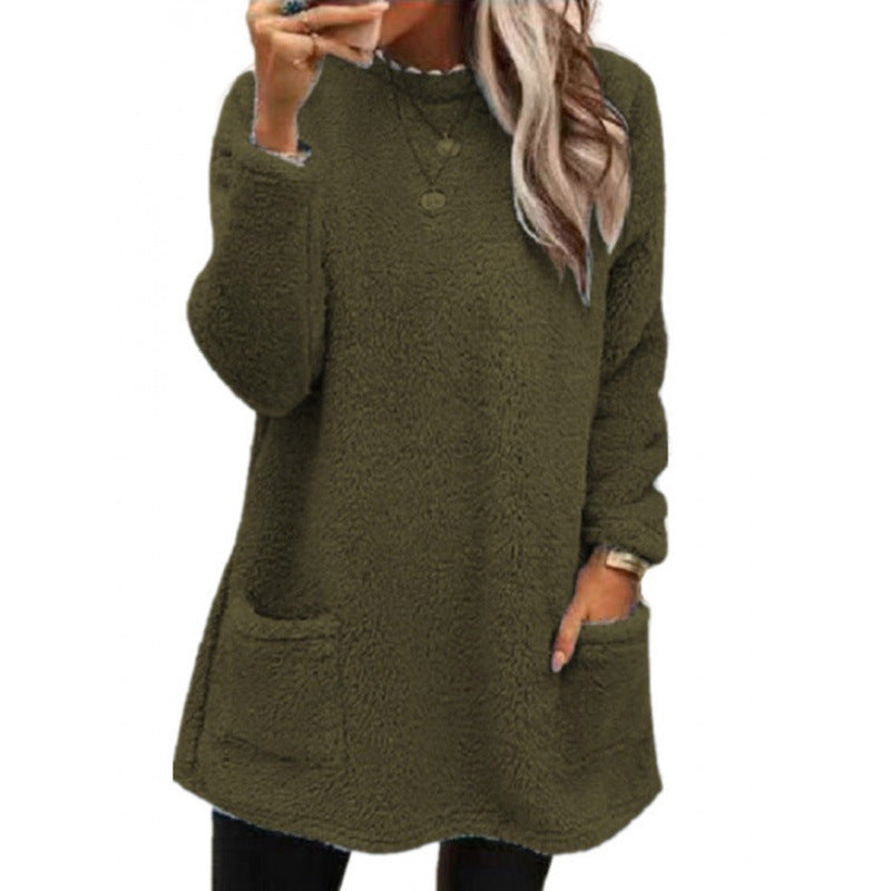 Damen Pullover mit weichem Teddy-Fleece und praktischen Taschen EB