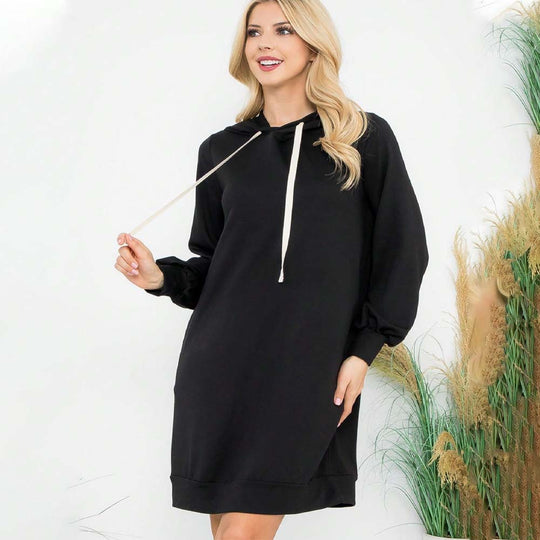 Damen Kapuzen‑Sweatkleid mit Ballonärmeln, Kordelzug und lässiger Oversize‑Passform Eichborn Berlin