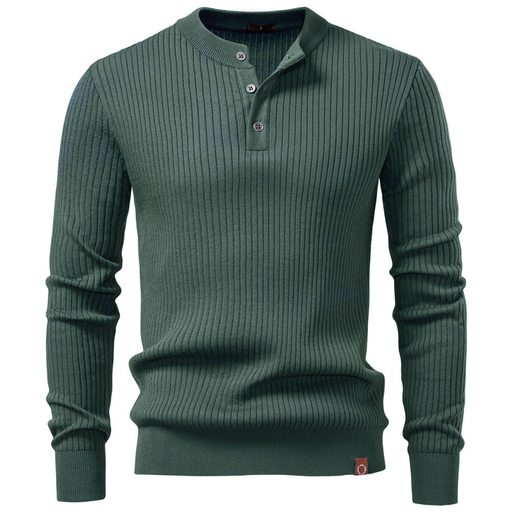 Herren nan gerippter Langarm-Henleypullover mit Stehkragen, feinem Rippstrick und schmaler Passform EB